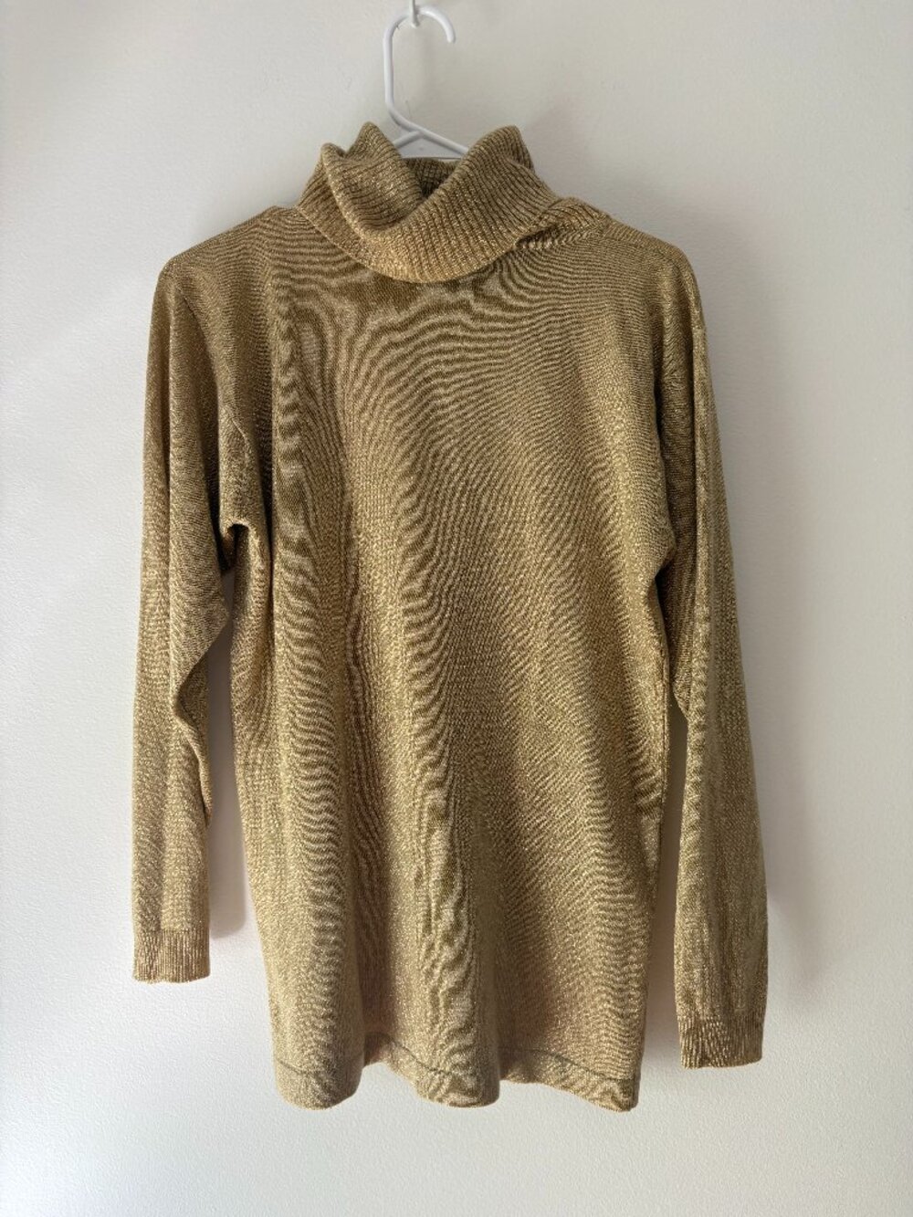 Vintage 90s Crystal Kobe Metallic Gold Turtleneck ✨ Shimmer Knit Sweater Top Med